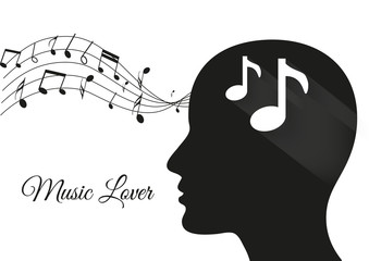 music from brain white, music notes, music lover, music vector