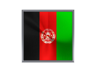 Square metal button with flag of afghanistan