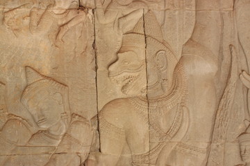 Detail wall decorations of Angkor Wat. Cambodia