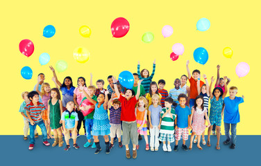 Multiethnic Children Smiling Happiness Friends Balloon Concept