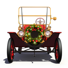 Christmas Car. Front View. Clipping Path Included.