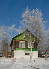 weekend house Dacha in russian winter landscape