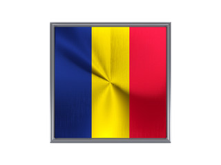Square metal button with flag of chad