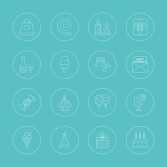 Birthday line icon set