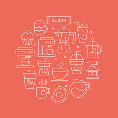 Coffee line icon circle set