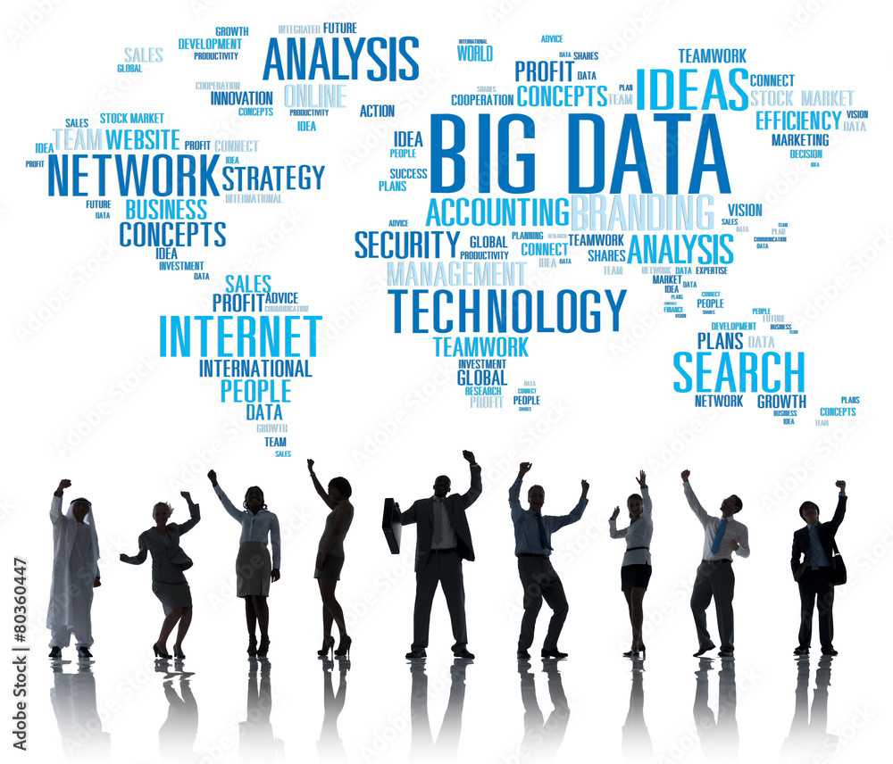 Poster big data storage information world map concept