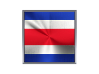 Square metal button with flag of costa rica