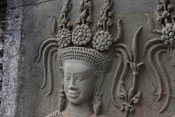 Detail wall decorations of Angkor Wat. Cambodia