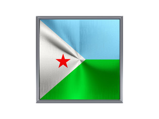 Square metal button with flag of djibouti