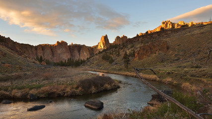 Smith Rock and Crooked River at sunset