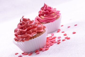 Delicious cupcakes on table close-up