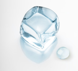 Ice cube and water drop