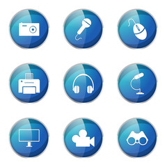 Electronic Equipment Blue Vector Button Icon Design Set