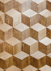 Old palace wooden parquet flooring design with volume cubes illu