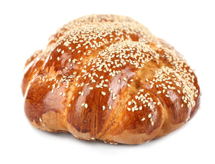 Loaf of fresh bread isolated on white