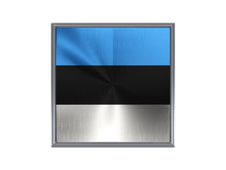 Square metal button with flag of estonia