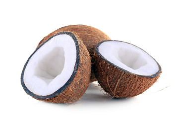 Coconut cut in half isolated on white background