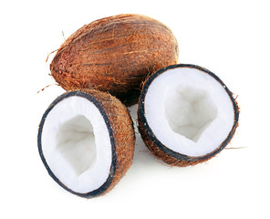 Coconut cut in half isolated on white background