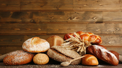 Different bread with ears and sunflower seeds
