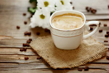 Cup of coffee on table close-up