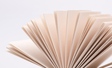 Open book pages in white background, close-up.