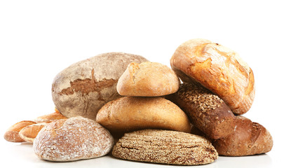 Different fresh bread, isolated on white