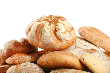 Different fresh bread, isolated on white