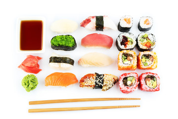 Sushi pieces collection isolated on white