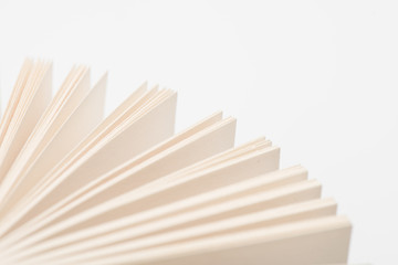 Open book pages in white background.