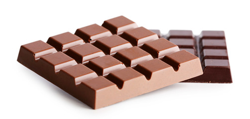 Milk and black chocolate bars isolated on white