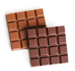 Milk and black chocolate bars isolated on white