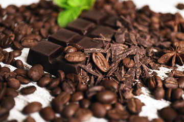 Chocolate with grains and mint, closeup