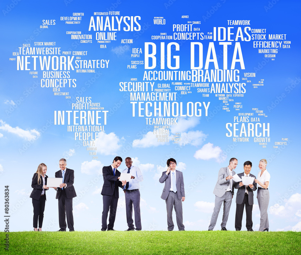 Poster big data storage information world map concept