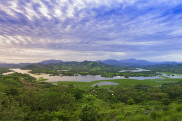Fototapeta na wymiar Beautiful panoramic view of Lempa river reservoir in El Salvador