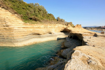 Fototapeta na wymiar canal of love sidari in corfu greece. sedimentary rock eroded by the sea 