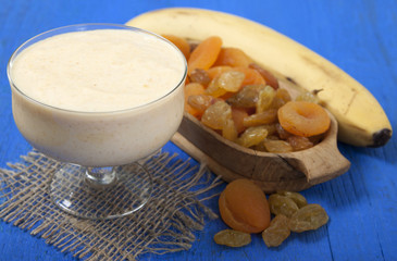 Smoothies from dried fruits of apricot, raisins and banana with