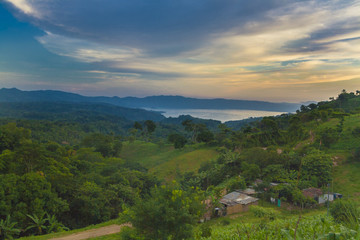 Fototapeta na wymiar Beautiful panoramic view of Ilopango lake in El Salvador