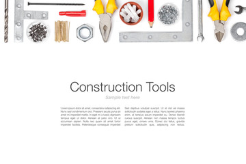 set of tools on white background top view