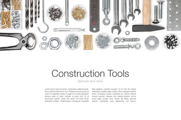 set of tools on white background top view