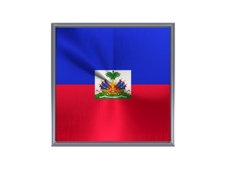 Square metal button with flag of haiti