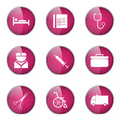 Hospital Health Pink Vector Button Icon Design Set