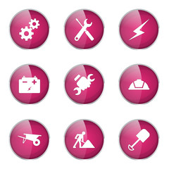 Construction Tools Pink Vector Button Icon Design Set
