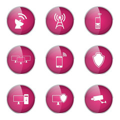 Telecom Communication Pink Vector Button Icon Design Set