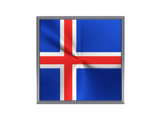 Obraz premium Square metal button with flag of iceland