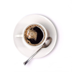 isolated coffee cup and saucer. Top view