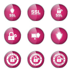 Protection Web Internet Pink Vector Button Icon Design Set