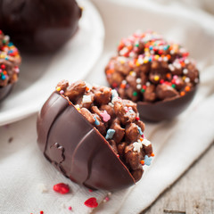 Homemade Chocolate Eggs with Rice and Wheat Cereal
