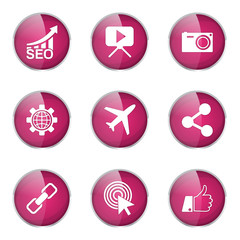 SEO Internet Sign Pink Vector Button Icon Design Set 1