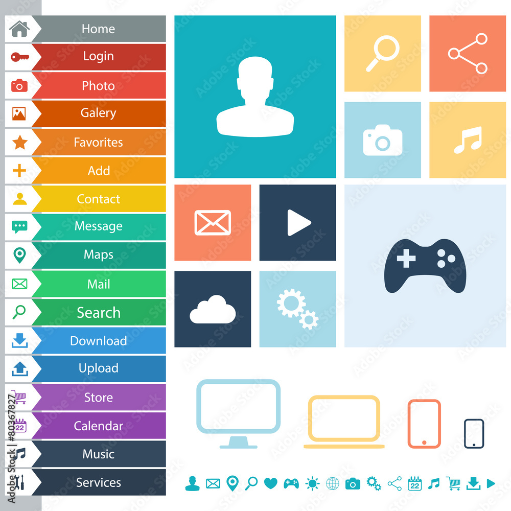 Poster Flat Web Design elements, icons for interface, websites, apps.