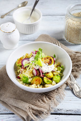 Couscous with brussels sprouts and onions